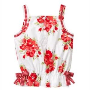 Janie and Jack Camellia Fully Lined 100% Cotton Floral Pattern Sleeveless Blouse